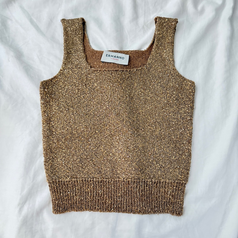 Ermanno Scervino Gold-Brown Metallic Knit Tank
